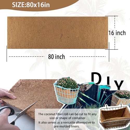 Coco Liner Roll 16x80 Inch Natural Coconut Fiber Mat for Planters | Natural Coconut Fiber, Cut-to-Fit Liner Roll, Ideal for Hanging Baskets, Planters, Window Boxes & Garden Use - size: 16in X 80in