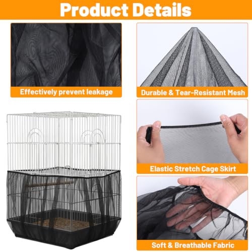 Amaxiu 4 Pack Bird Cage Seed Catcher, Mesh Netting Bird Cage Skirt Cover, | Adjustable Breathable, Universal Elastic Seed Catcher Net for Bird Cages, Parrot Parakeet Cage Accessories, Black and White