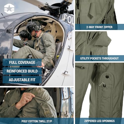 Propper Unisex Cotton Twill 27/P Flyers Coverall | Air Crew and Maintenance Flight Suit, For Men and Women - color: Freedom Green, size: XX-Large Long