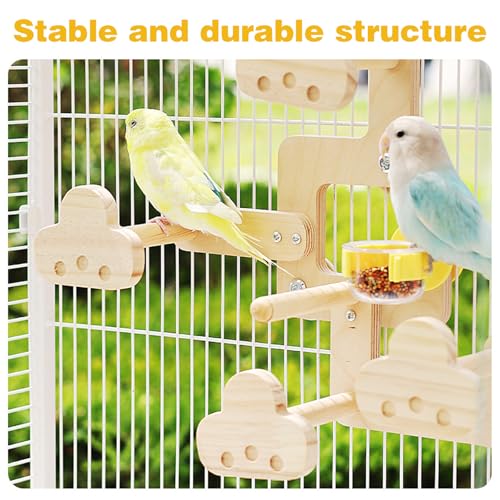 Natural Wood Perch Stand with Feeding Cups(PVC Bowl) | Parrots Play Gym,Birds Perch Stand,feeder - color: wood