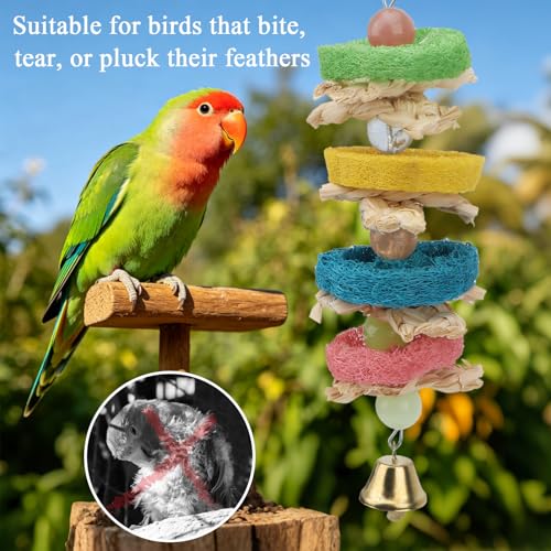 Hypeety Pet Bird Parrot Swing Chewing Toy Natural Sepa Takraw with Happy Twist Colorful Bead Swing Bell - color: F