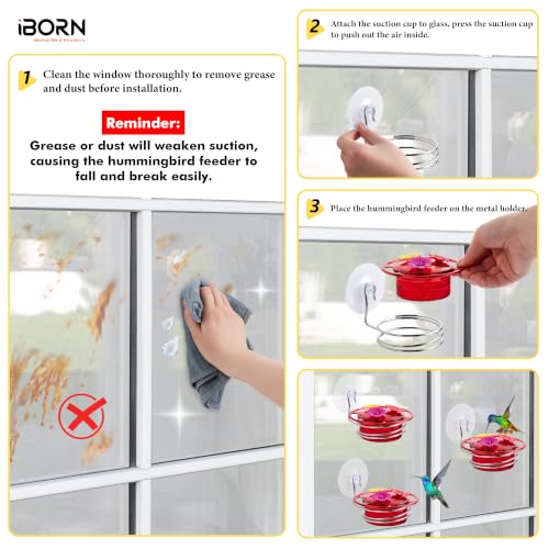 Window Hummingbird Feeder with Strong Suction Cup, BPA-Free 3.4OZ, Red 3 PK | Bee-Proof, 3 Feeding Ports, Twist-Off Lid, Easy Cleaning, Height-Adjustable, Durable for Outdoor - style: Window Hummingbird Feeder 3.4oz,3 Set