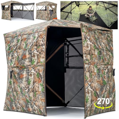 Portable Hunting Blind - 270°/288°/360°See Through with Floor Mat Dual Door - size: 270° See Through(2-3 Person)