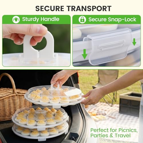 HANSGO Deviled Egg Containers with Lid, 3 PCS Deviled Egg Platter Carrier | Deviled Egg Trays with 66 Slots for Party, Home Kitchen, Easter, Thanksgiving and Other Festival, White - color: 3PCS White