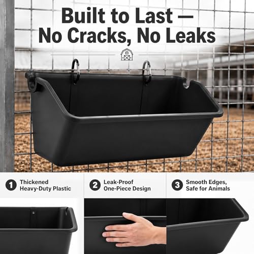 10 Pack Chicken Feeder,5 Quart Hanging Goat Waterer,Black | Two Mounting Options, Metal Clips and Screws,Solid base without holes,Livestock Feed Buckets for Sheep Duck Coop, Farm, Geese - color: Black