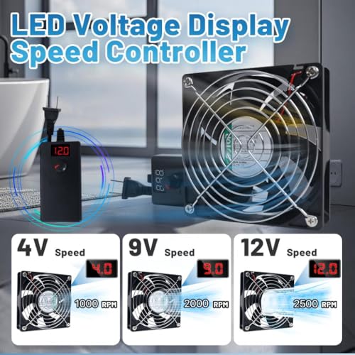 IP68 120mm Waterproof Fan with LED Voltage Display Speed Controller, 110V AC 120mm x 25mm, for DIY Cooling Ventilation Exhaust Projects