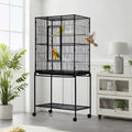 62" Large Bird Cage, Parrot Bird Cage with Rolling Stand & Storage Shelf, Heavy Duty Wrought Iron Flight Cage, Secure Lock, Ideal for Parakeets, Parrots, Cockatiels, Conures, Lovebirds - size: 37.2"L x 30.3"W x 4.3"H