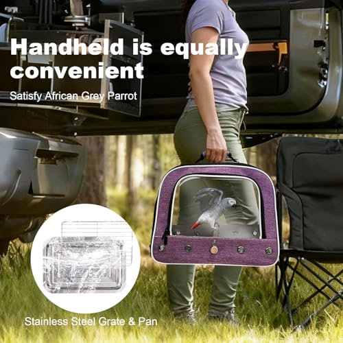 Bird Carrier Bag for Small to Large Bird, Portable Travel Carrier Cage with Standing Perches Metal Tray and Grate (Purple, Large Carrier) - color: Purple