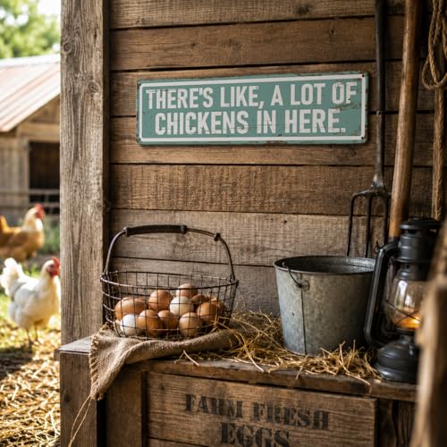 Rustic Farmhouse Style Chicken Coop Sign, Metal Outdoor Chicken House Signs, There's like a lot of chickens in here, Retro Metal Tin Sign, Farmhouse Decor, Backyard Hen House Gift 15.8x4 Inch - color: Farmhouse 16