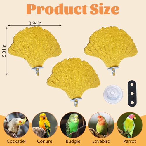 3PCS Bird Beak Grinding Stone with Suction Cups for Small Birds Foot Claws Trimmer Bird Stand Platform Parakeet Cage Perch Parrot Cage Accessories for Indoor Window Viewing (Yellow) - color: Yellow, size: Suction cup style