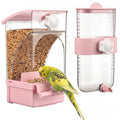 Novabright No Mess Bird Feeder Water Dispenser Set, Automatic Transparent Bird Food Container and 12 oz Automatic Water Feeder for Small Birds Parrot, Cockatoo, Canary, Cage, Lovebird, Budgies (Pink) - color: Pink