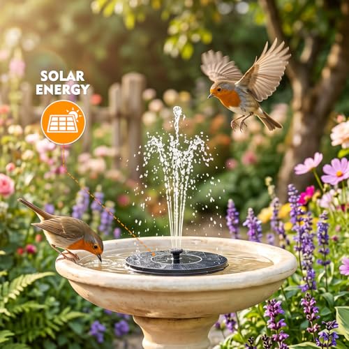 Mademax Solar Bird Bath Fountains, Upgrade 1.4W Solar Fountain Pump with 8 Nozzles & 4 Brackets, Free Standing Floating Solar Powered Water Fountain Pump for Bird Bath, Garden, Pond, Pool, Outdoor