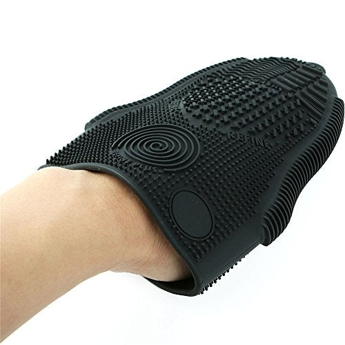 Makeup Brush Cleaner Mat Mitt Glove Silicone Cosmetic Cleaning Scrubber Tool for Face Brushes and Eye Brush Washing Pad Black - color: Black
