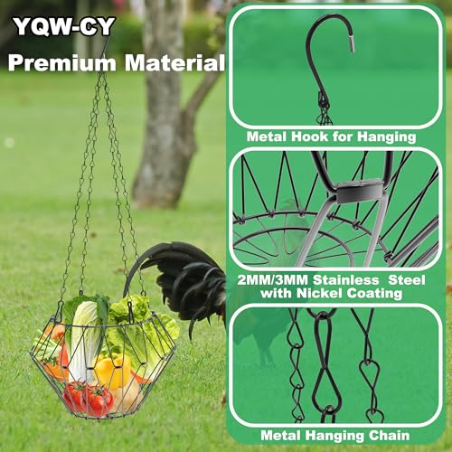 Hanging Chicken Feeder, Foldable Chicken Vegetable Fruits Feeder with 35.5lnch Shepherds Hook, Poultry Feeding Holder Basket with Hanging Chain for Chicken Coop Accessory - style: 2 Pack with 2 Shepherds Hooks