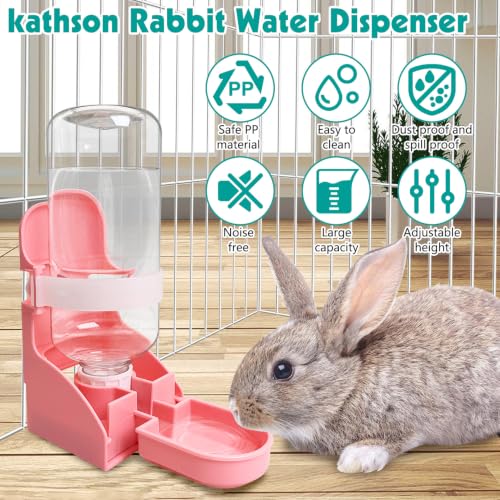kathson Rabbit Water Bottle, 17oz Hanging Water Fountain Automatic Dispenser No Leak WaterFeeder for Bunny Chinchilla Guinea Pig Hedgehog Ferret - size: 2PCS Water Dispenser, Blue+Pink