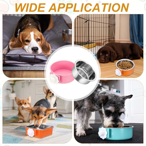 Crate Dog Bowl, Removable Stainless Steel Pet Cage Hanging Anti-Overturn Food Water Feeder Cage Cup (Round, Pink, 13.2oz), Intended for Puppies/Cat/Rabbit/Bird - color: Pink, size: 5.1"(13.2oz)