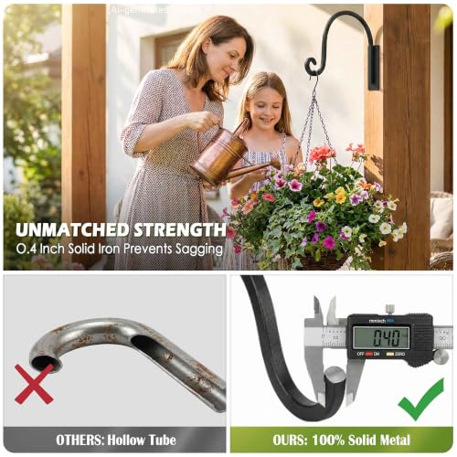 Lifyzoon Heavy Duty Plant Hanger Bracket: 35Lbs Metal Plant Hangers Outdoor | 2-Pack Rust-Resistant Wrought Iron Hooks with Screws, Multi-Use Wall Mount Hooks for Bird Feeders, Wind Chimes, Lanterns - size: 1A-8“ 2PCs