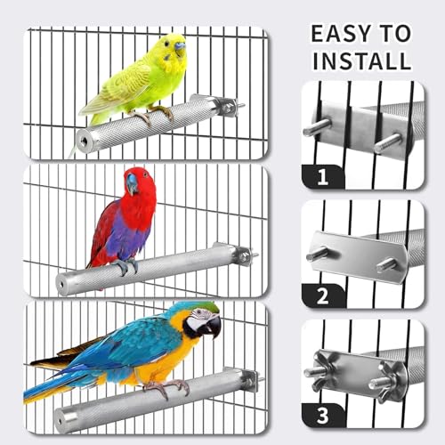 AOTU Large Bird Perch Stainless Steel Parrot Perches Bird Stand for Cage Durable Beak & Claw Trimming Grinding Perch for Birds Parrot Cage Accessory (M: 9.8" x 1.2") - size: M: 9.8" x 1.2"