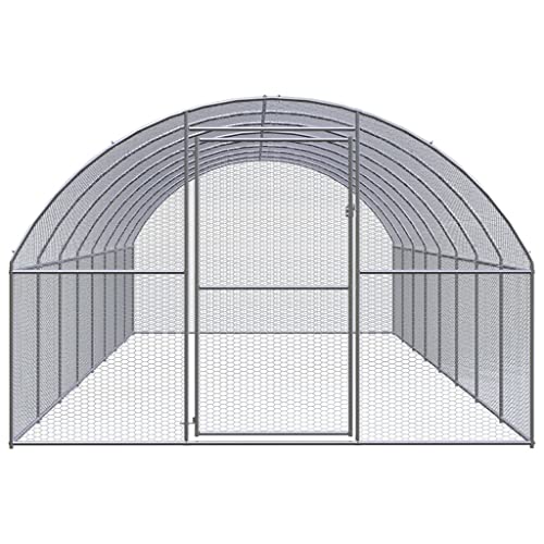 9.8x9.8x6.6 Ft Galvanized Steel Chicken Coop, Large Outdoor Metal Poultry Run Cage for Hens and Ducks, Silver Walk-in Hen House Pen with Extension Frames