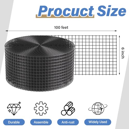 Solar Panel Bird Guard,6inx100ft Critter Guard Kit with 70 Fastener Clip | Roof Protection Net Wire Screen,Rust-Proof Black PVC Coated Galvanized Net Pigeon Mesh for Bird,Animal Control - size: 6x100FT