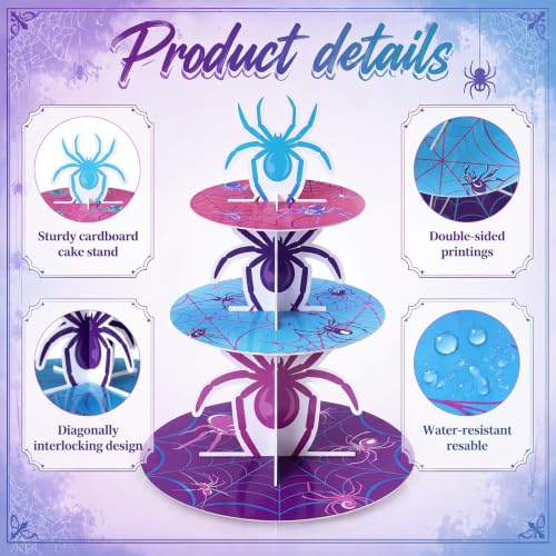 3 Tier Spider Cupcake Stand Decoration Pink Spider Cupcake Tower Purple Blue Spiderweb Table Decoration Hero Theme Dessert Holder Table Display for Hero Birthday Party Baby Shower Supplies - style: Fashional