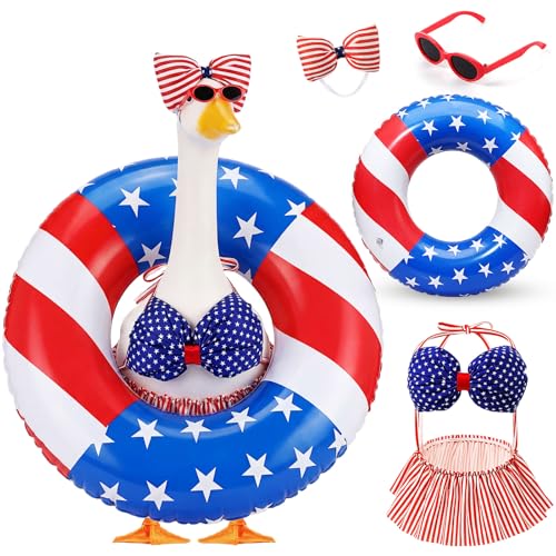Bikini Porch Goose Outfits with Sunglasses and Swimming Tube for 23" Summer Goose Costume Garden Patio Statue Decor (4th of July) - style: 4th of July