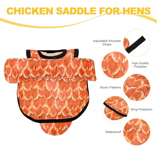 M METERXITY 1-Pack Chicken Saddle for Hens, 6.3 Inch Polyester Chicken Apron Back Protector with Adjustable Strap, Wing Protector Vest Jacket Mating Clothe [Orange]