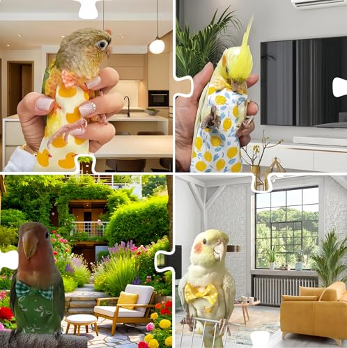 6Pcs Bird Diapers Bird Harness Flight Suits Diapers Reusable Parrot Nappy with Waterproof Inner Layer Washable Cute Urine Wet Suit Costume for Cockatiel Conure Budgie Macaw Parakeet, M - size: M