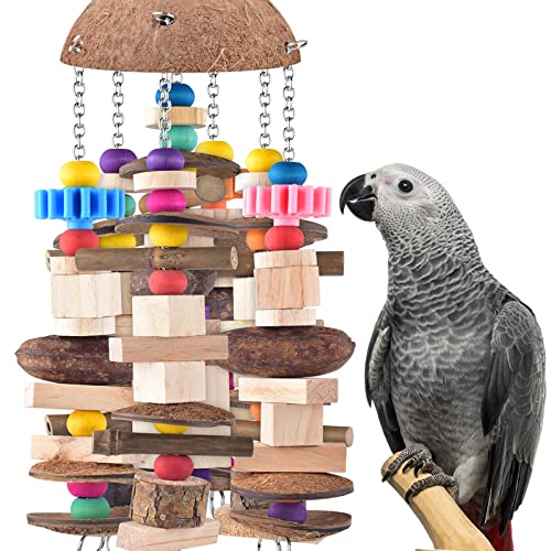 KATUMO Bird Toys, Large Parrot African Grey Wooden Chew Toys for Macaw Medium to Large Birds - style: Nutshell