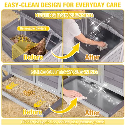 Aivituvin Chicken Coop with Nesting Box and Stand, Outdoor Elevated Hen House Wooden Poultry Coops with Weatherproof Asphalt Roof, Leakproof Pull-Out Tray for 2-3 Chickens, Ducks - Grey - size: 40.9"L x 27.4"W x 38.6"H