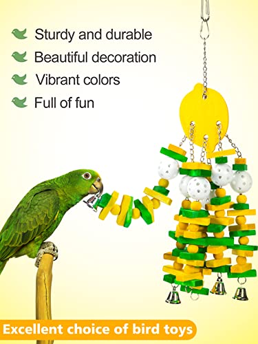 Large Bird Parrot Toys for Cockatoos African Grey Macaws Amazon Parrots | MEWTOGO, Brightly Colored, Appealing to Birds, Natural Wood, Bird Gifts, Lemon Style - color: Yellow