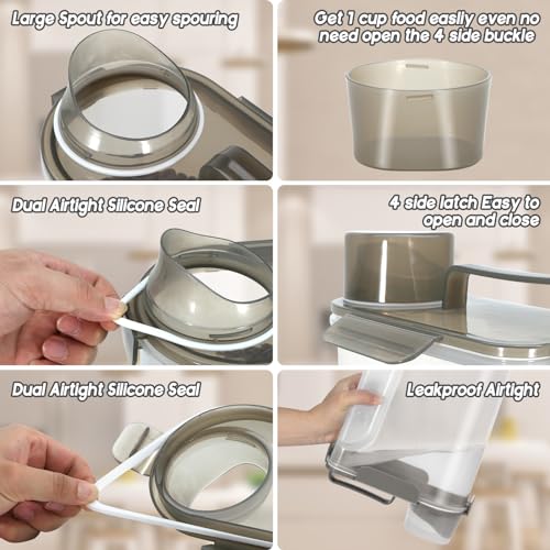 LEAWALK 5-7Lbs Dog Cat Food Storage Container with Upgraded Large Nozzle BPA-free, 4 Snap Seals Plastic Pet Food Storage Containers with Handles (Clear Brown, 5L-1pack) - color: Clear Brown, size: 5L-1pack