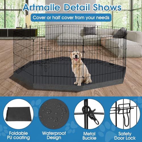 Artmalle 24-Inch Dog Playpen with Bottom Pad, 8-Panel Rustproof Fence | 24-inch rustproof 8-panel dog playpen with bottom pad helps protect floors and folds flat for indoor or outdoor use. - style: 24'' x 24'' with Bottom cover