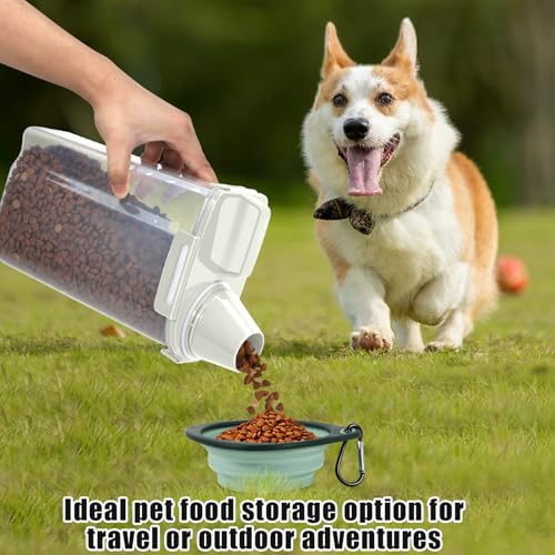 2 Pack 3 Lbs Pet Dog Cat Bird Seed Food Storage Containers for Travel Beige | Airtight Flour Container 5 Lbs with Large Pour Spout Measuring Cup Portable Rice Dispenser Cereal Oatmeal Holder - color: Beige-3L 2Pack