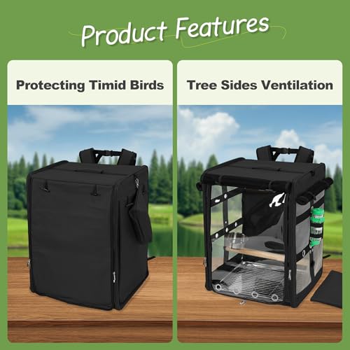 Bird Carrier Travel Cage, Cockatoo Carrier, Parrot Travel Backpack with Unbreakable Stainless Steel Mesh, Perch, Water Bottle and Food Bowl, X-Large Black - color: Black, size: 17.5"L x 14.8"W x 23.6"H