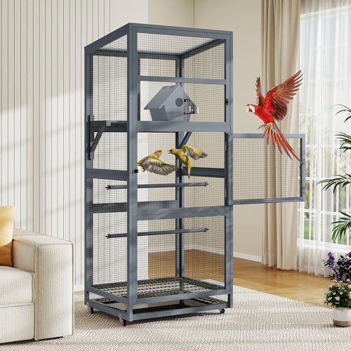 Coziwow 68" H Outdoor Bird Aviary, Large Wood Parakeet Cage with Perch,Nest