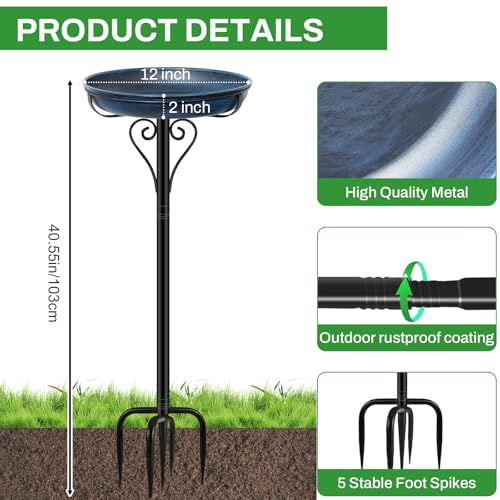 Metal Bird Bath for Outside, Vintage Freestanding Birdbaths with Metal Stake, Upgraded 5 Pronged Base Birdfeeder Feeder Bowl for Outdoors Garden Patio Yard Lawn Decor (Vintage Blue) - color: Vintage Blue