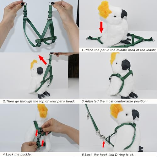 Adjustable Bird Harness and Leash for Yellow Naped Amazons Galah Cockatoos | Small to Medium Breed Parrots, Fits Birds Chest Between 26-40cm / 10.24-15.75inch - S