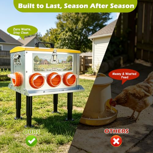 55 LB Metal Automatic Outdoor Chicken Feeder with Adjustable Legs | Large Outdoor Chicken Feed Bin,Waterproof & Rat-Resistant Poultry Feeder for Chickens, Hens & Backyard Flocks