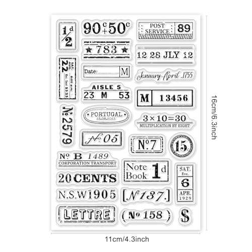 Vintage Number Clear Stamps for Scrapbooking 6.3x4.3 Retro Air Ticket Postmark Rubber Stamp Reusable Postage Transparent Stamps for Card Making Photo Journal Album Crafting Decoration - color: Vintage Number