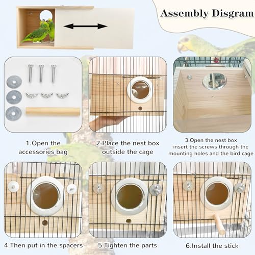 Parakeet Nesting Box Cockatiel Nesting Natural Pine Bird Nest Bird Breeding Box House Acrylic Transparent Bird Box with Detachable Wooden Board for Lovebirds Cockatiel Budgie Conure Parrot XL - size: XL(13.3*7.4*6.6inch)