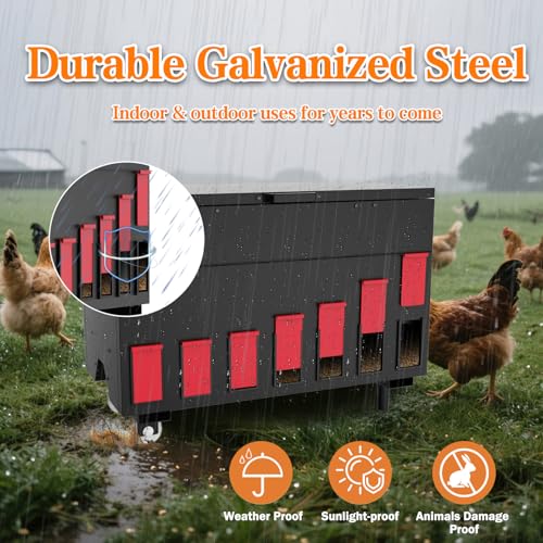 14 Ports Automatic Chicken Feeder 130lbs Capacity | Portable Poultry Feeder, Waterproof Metal Chicken Feeder, Suitable for Geese, Ducks, Turkeys, Quails