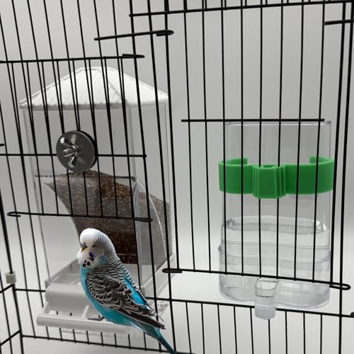 Automatic No Mess Bird Feeder Water Dispenser Set | Acrylic Transparent Parakeet Cage Accessories Bird Feeder and Waterer in Cage for Small and Medium Cockatiel Finche - color: Green + Green