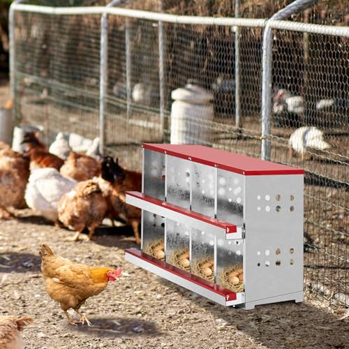 VINGLI Chicken Nesting Box, 8 Compartment Nesting Boxes for Chickens and Hens Roll-Out with Plastic Baskets, Chicken Coop Laying Boxes (8 Grids) - size: 8 Grids