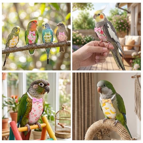 4 Pcs Bird Diaper Reusable Cute Parrot Diapers with Waterproof Inner for Cockatiel Budgie Canary Pet Bird