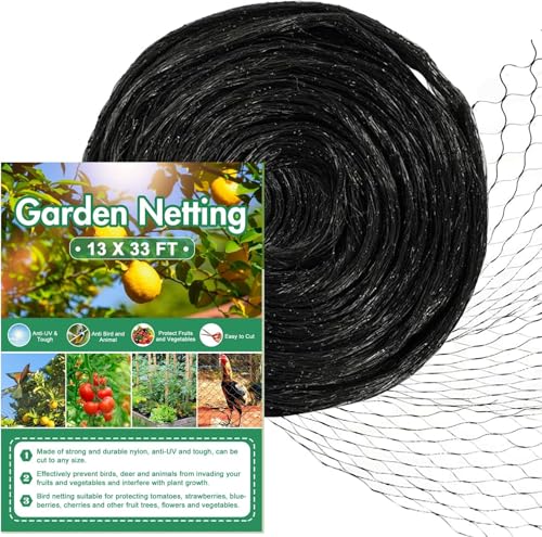 Bird Netting for Garden, 13Ft x 33Ft Reusable Garden Netting Plants Barrier, Plant Mesh Net Protect Fruit Tree Seedlings Plants from Birds, Cicadas, Rodents, Black - color: Black