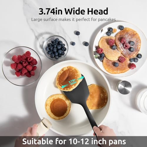 U-Taste Silicone Turner Spatula Set of 2, 13.6" Long/3.7" Wide, Black | 600ºF Heat Resistant Food Grade Silicone Cooking Utensils Set, Wide Large Solid & Slotted Turner Pancake Egg Flipper - color: Classic Black