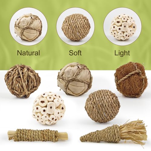 7Pcs Bird Toy Large Chewing Balls - Natural Soft Chew Shredding & Foraging Toy for Cockatiel Conure Quaker Parrot Budgie Parakeet Rabbit Bunny Guinea Pig Chinchilla - color: Model 1