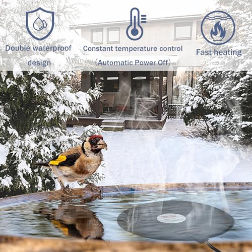 Bird Bath De Icer 60w Deicer 9.45-inch Submergible Utility with Thermostatic Controller in Winter for Chicken Livestock Animals Waterer Farm Trough