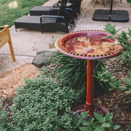 Backyard Expressions Outdoor Garden Bird Bath - Red - Weather Resistant Polyresin - 27 Inch - color: Red